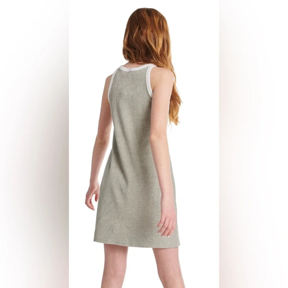 Ribbed Gray Sleeveless Dress  Graphic Print Smile Patch New girls 7-8